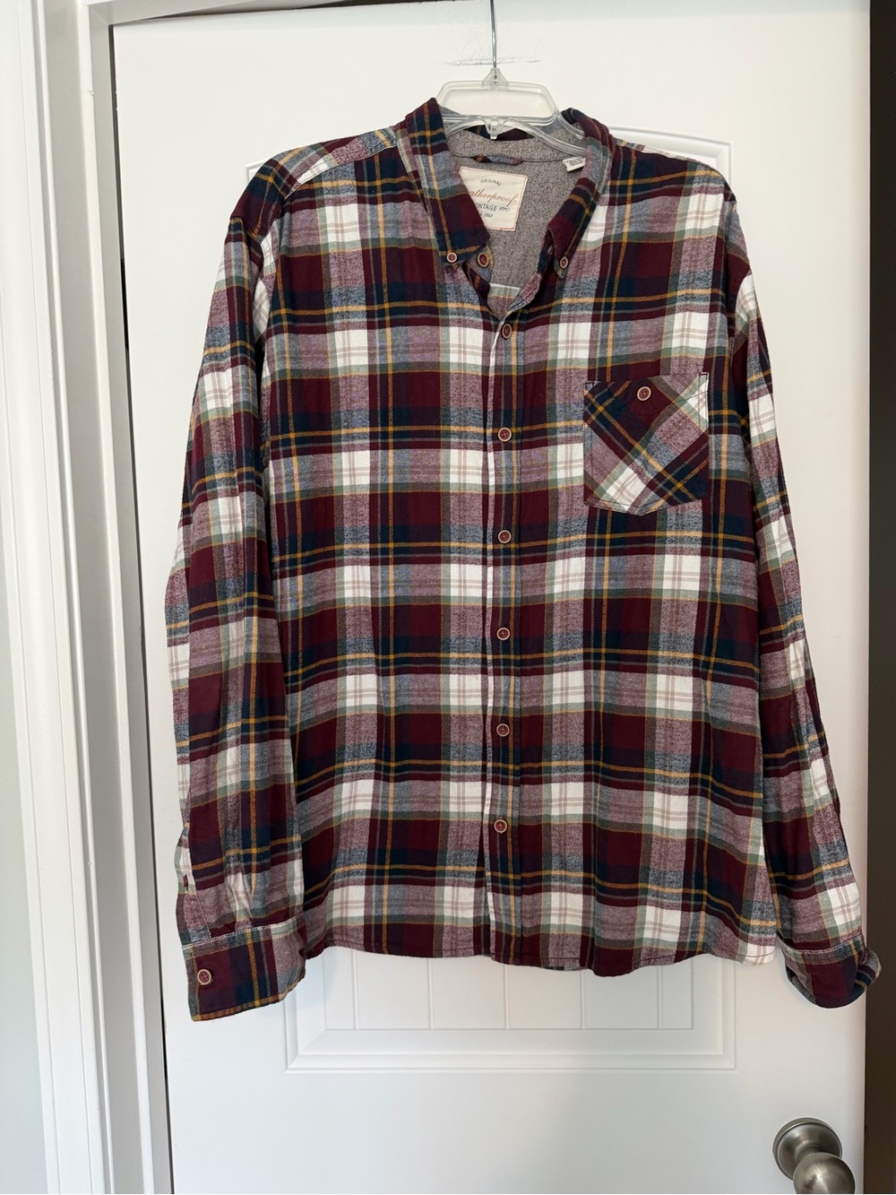 Men's Burgundy Plaid Flannel Button-Up Shirt